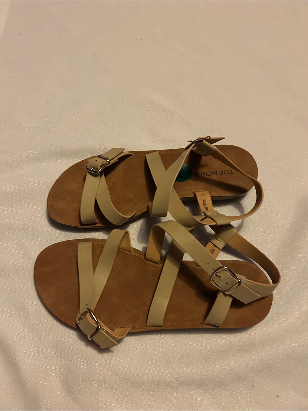 TOP Moda Tan-Strap Women's Buckle Sandals